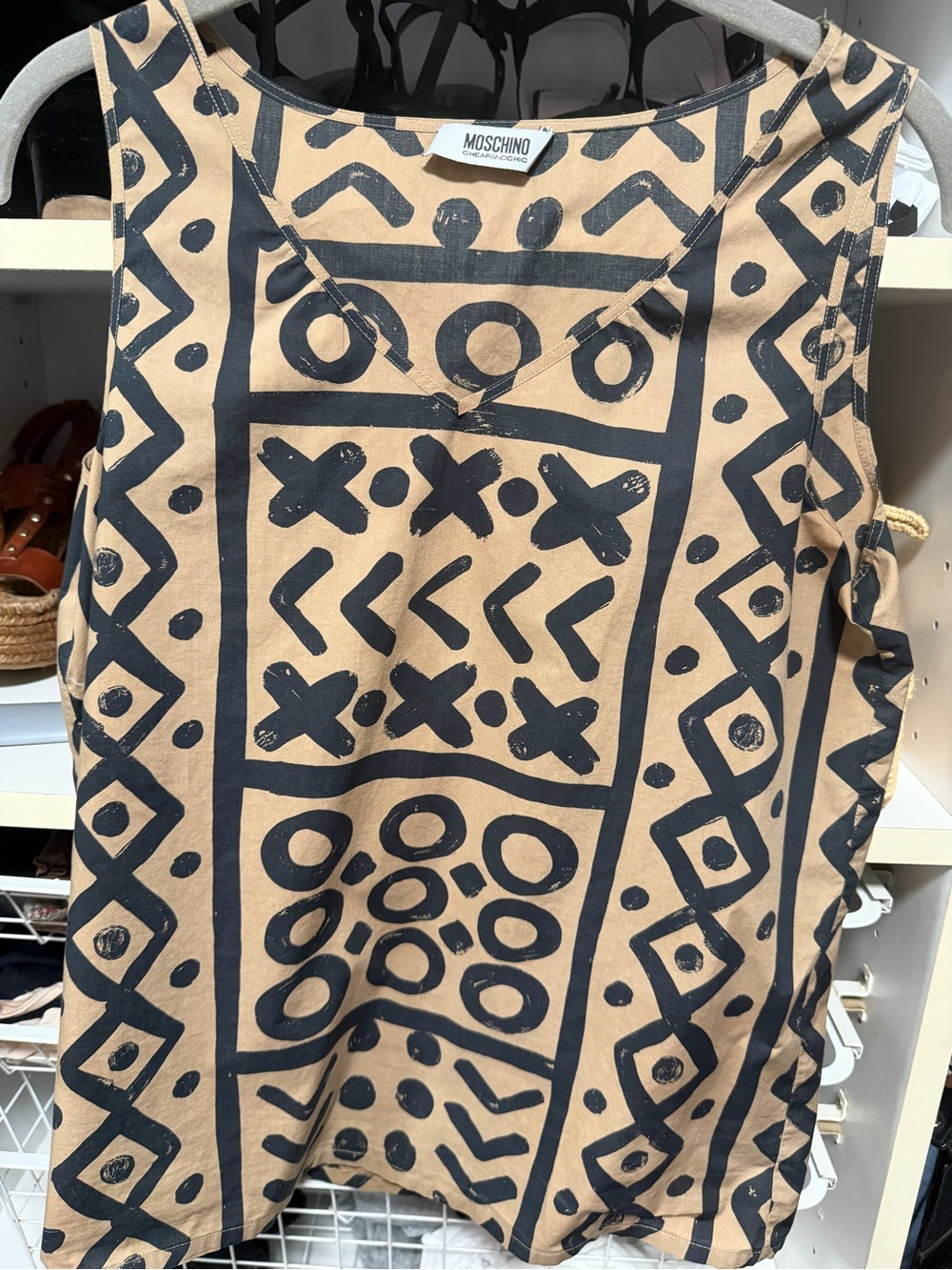 MOSCHINO vintage Tan & Black Printed Cotton top